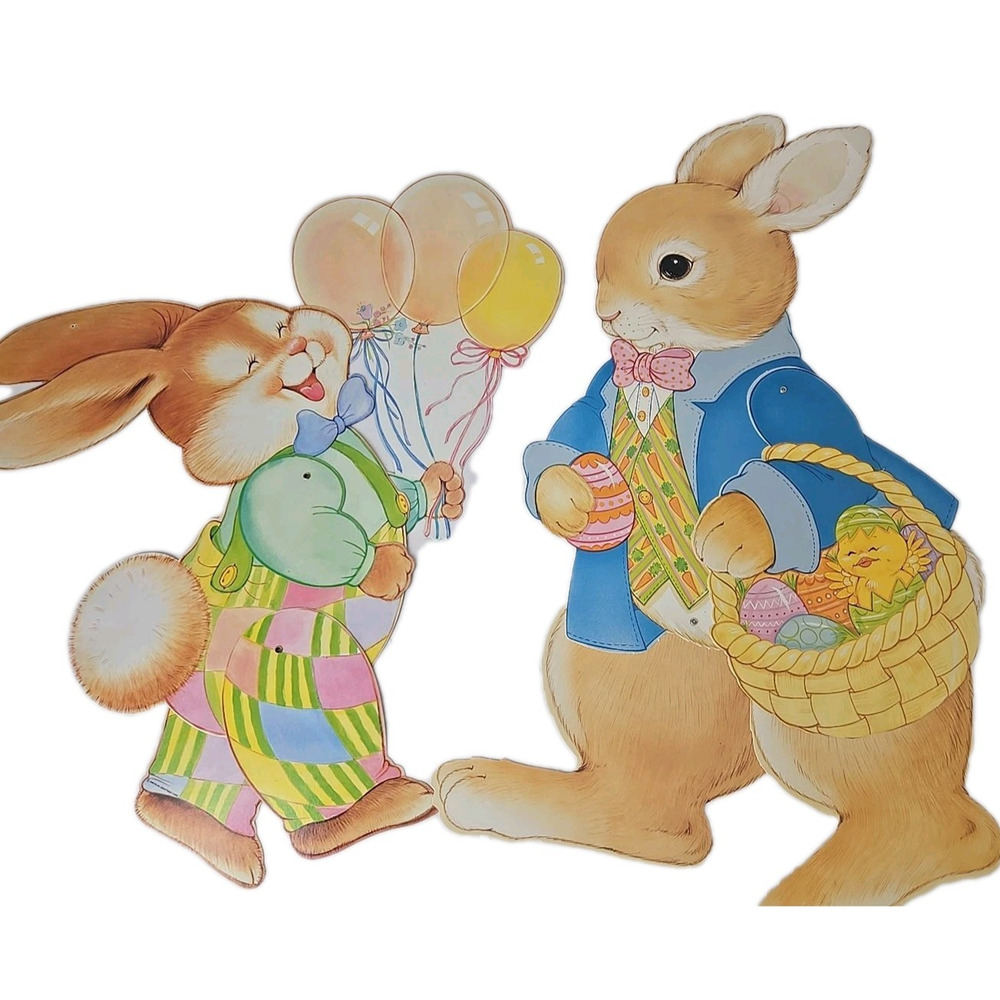 2 Vintage Jointed Die-Cut Easter‎ Bunny Decor 20" American Greetings Rabbit